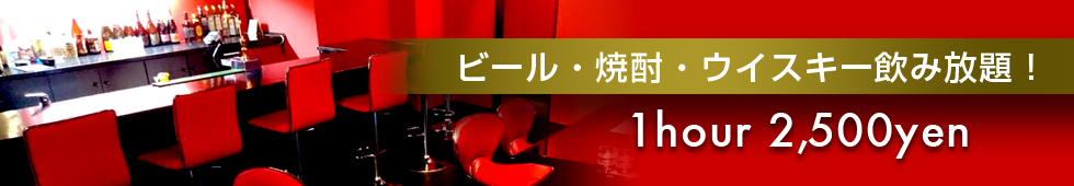 ビール・焼酎・ウイスキー飲み放題!1時間2,500円